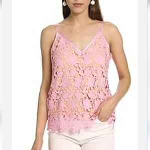 Vero Moda Nwot Pink Illusion Lace Floral Cami Top Shirt Coquette Cottagecore L